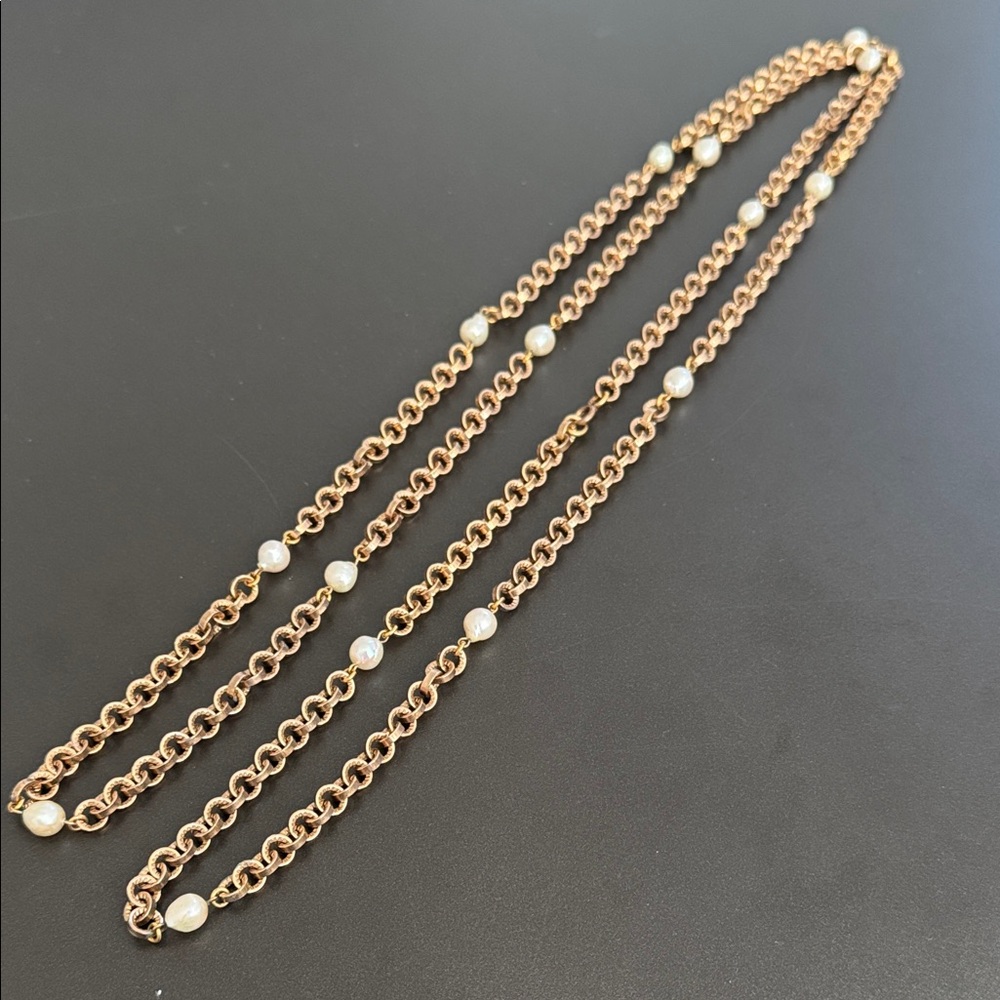 Vintage Elegant Gold Chain Necklace with Pearls